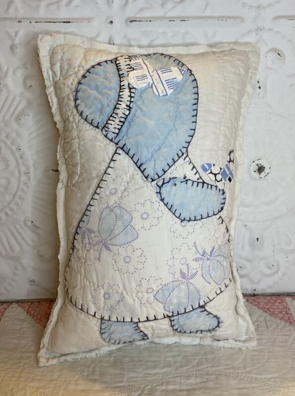 NEW Handmade Sunbonnet Sue & Butterflies Pillow  Vintage Quilt  Old Chenille