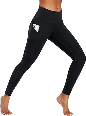 Ewedoos High Waisted Tummy Control Yoga Pants with Pockets Black SMALL