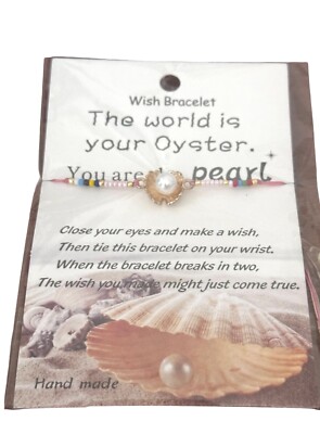 Wish Bracelet-slider colorful seed bead -pearl in clam-pink thread -adjustable