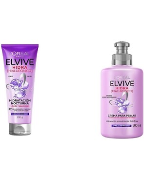 2PACK!  L ORÉAL ELVIVE HIDRA HIALURO/MASCARILLA DE NOCHE+CREMA PARA PEINAR