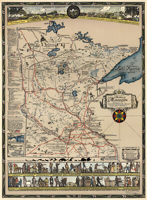 Early Historical Pictorial Map of Minnesota Wall Art Print Poster Artwork Decor