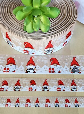5/8, 7/8 & 1.5'' (1YD) Christmas Gnome Grosgrain Ribbon Santa Hat Merry Christmas