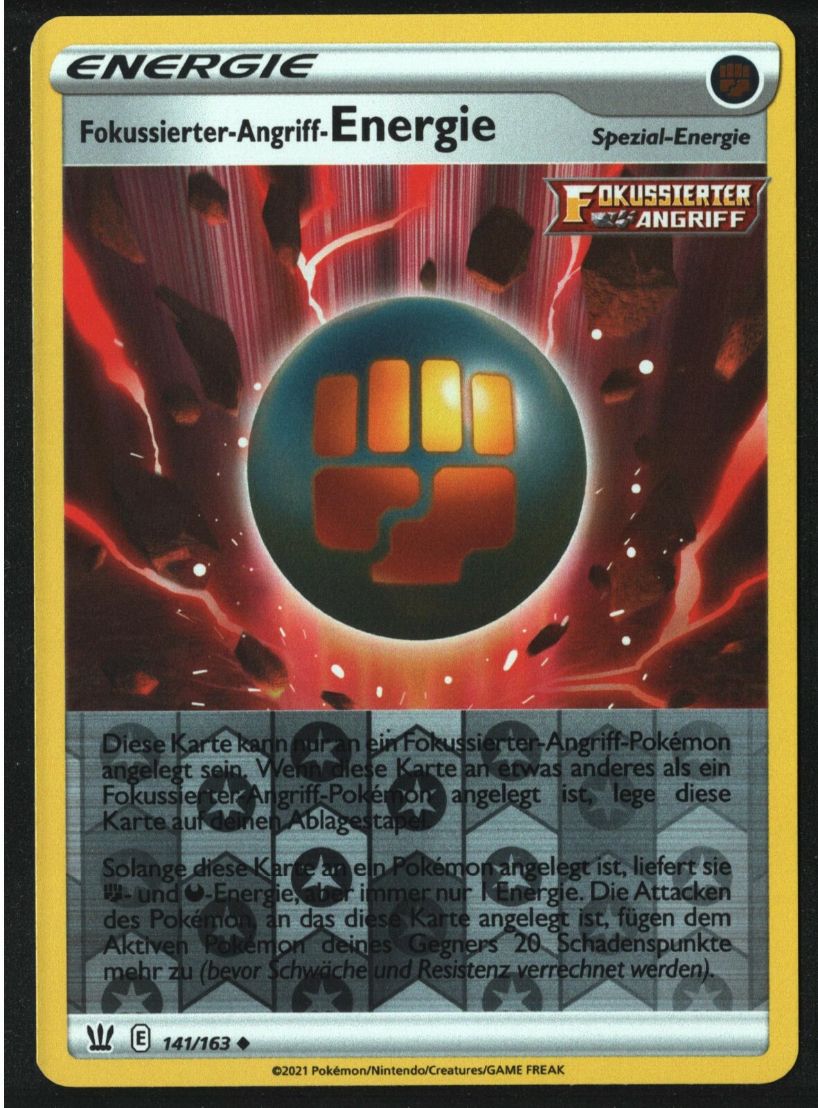 Pokemon Karte - Fokussierter-Angriff-Energie 141163 Rev. HOLO - Kampfstile - DE