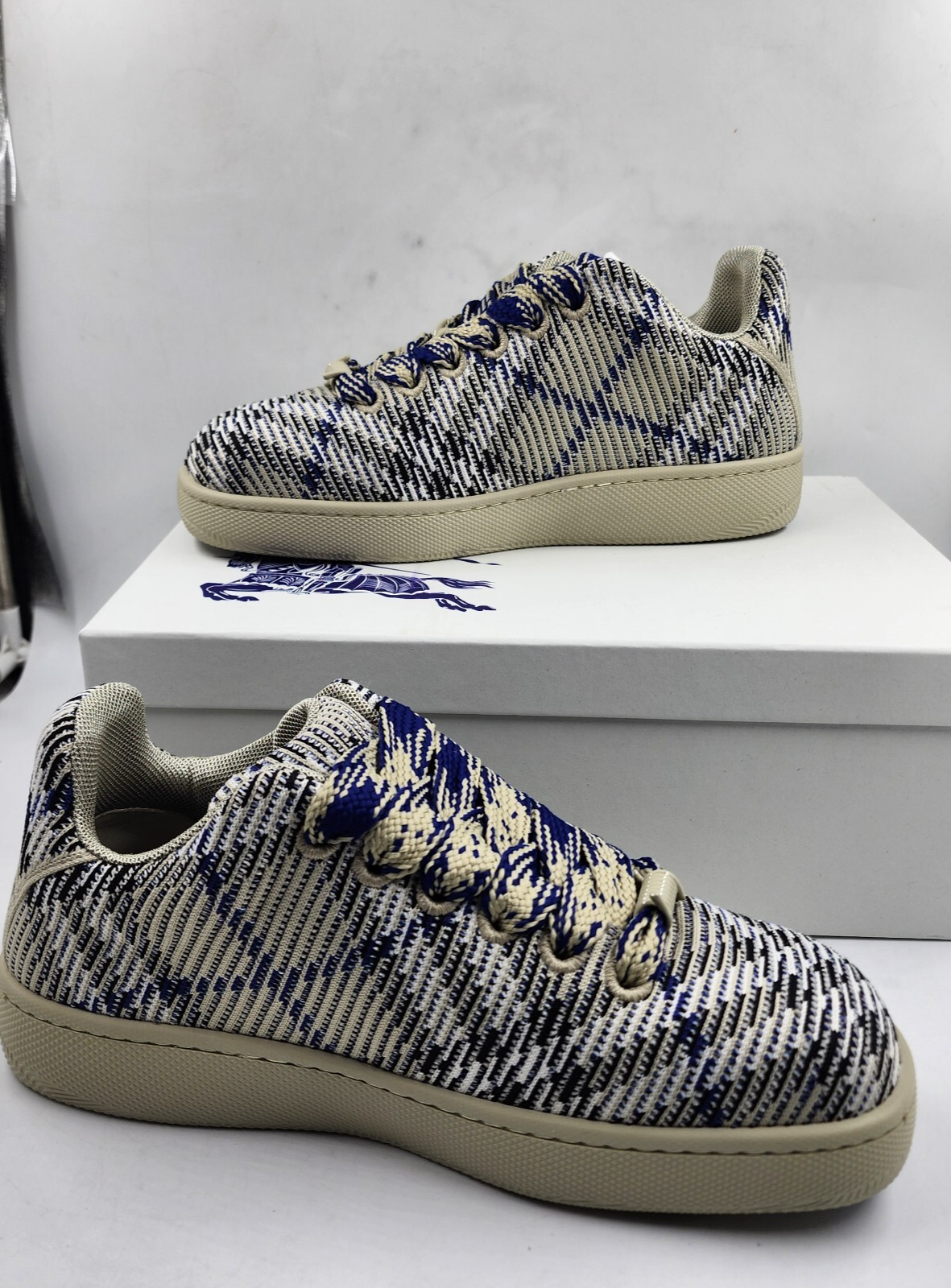 Burberry Check Knit Box Sneakers Men's 43.5/10.5 US Lichen Multi Lace Up Closure - Picture 6 of 16