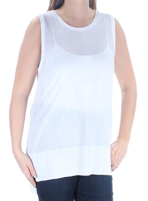 

DKNY Белый женский топ без рукавов с круглым вырезом и вырезом хай-лоу, размер