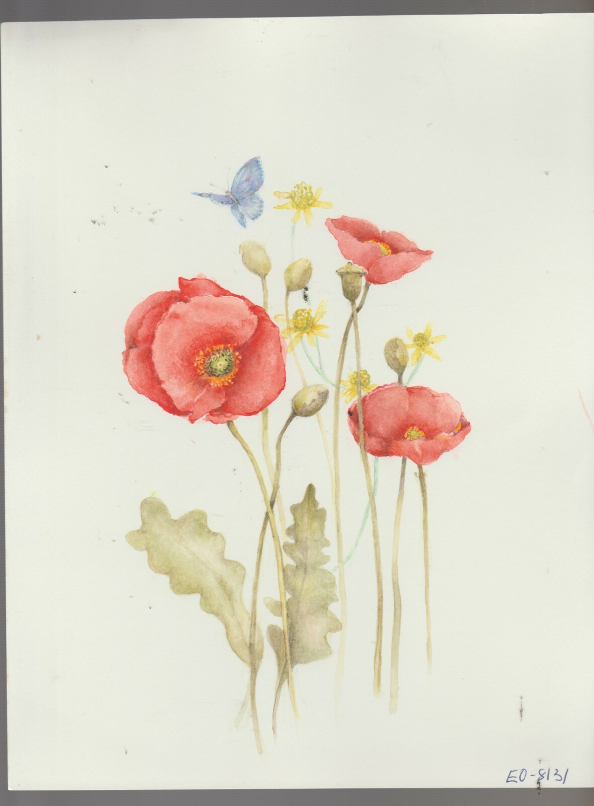 HAPPY EASTER Pink Flowers with Blue Butterfly 8.5x11