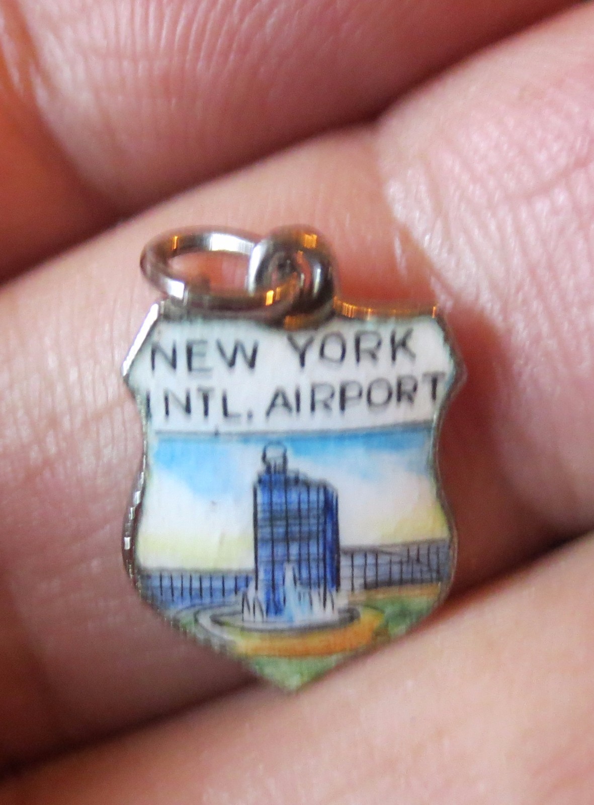 Vintage REU Sterling/Enamel New York International Airport Bracelet Charm