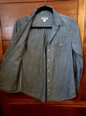 Old Navy Grey Cotton ''Work'' Shirt Pocketed Button Front Sz SP