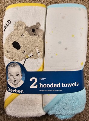 Gerber  2-Pack Baby Neutral Little Koalas 26'' x 30'' Hooded Terry Towel