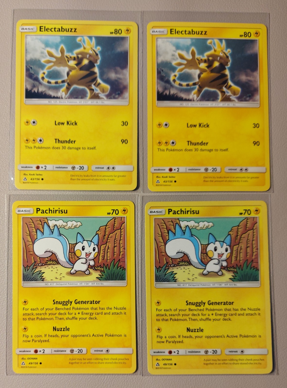 2x Electabuzz 43/156 & 2x Pachirisu 49/156 Pokemon card SM