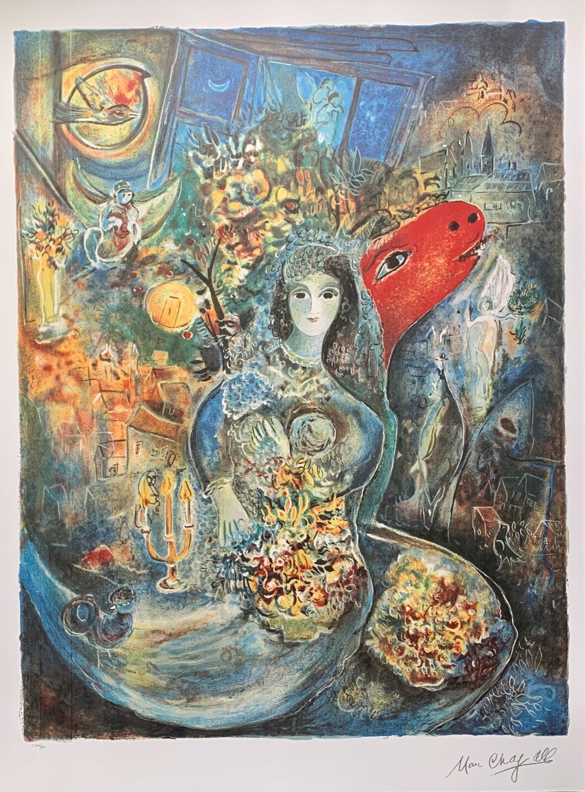 Marc Chagall BELLA Limited Edition Facsimile Signed Lithograph Art 34" x 23"