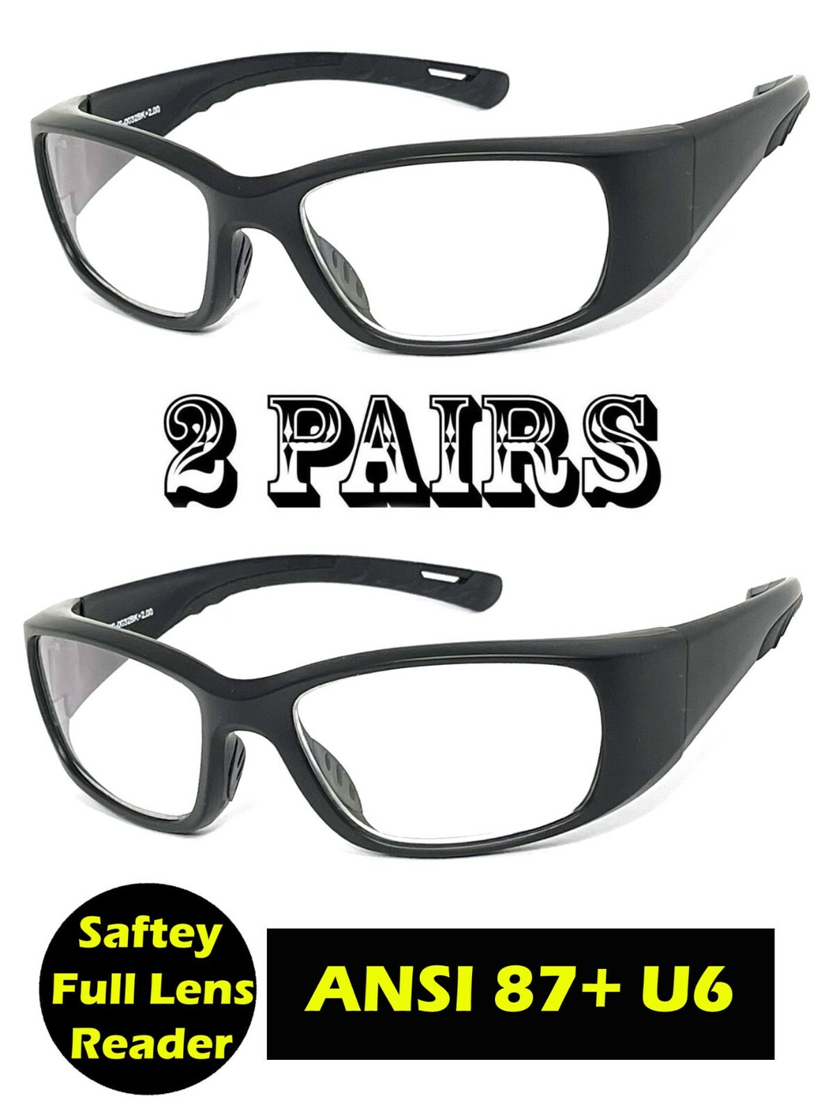 Ansi Z87+ U6 Full Lens Wrap Around Reading Safety Glasses