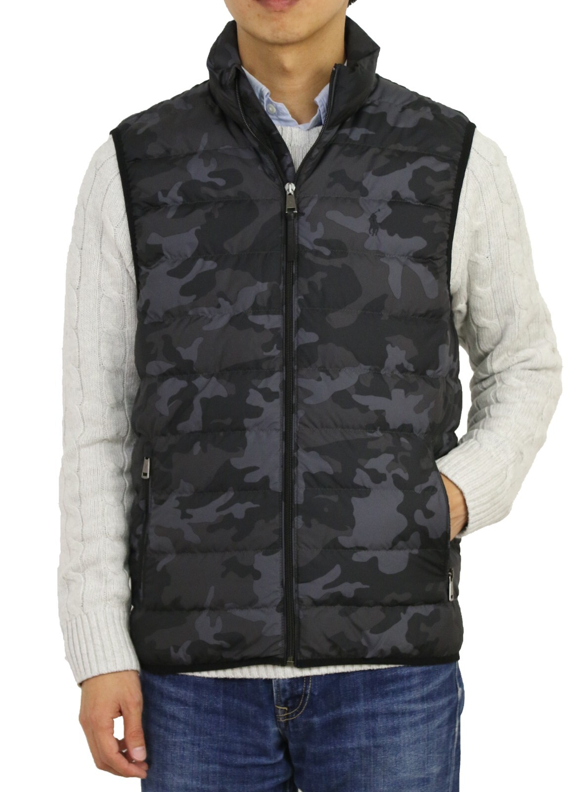 Polo Ralph Lauren Packable Down Puffer Vest w/ Pony - Grey/Black Camouflage -