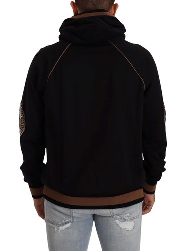 Pre-owned Dolce & Gabbana Dolce&gabbana Men Black Hooded Sweatshirt 100% Cotton Logo Leopard Print Sweater