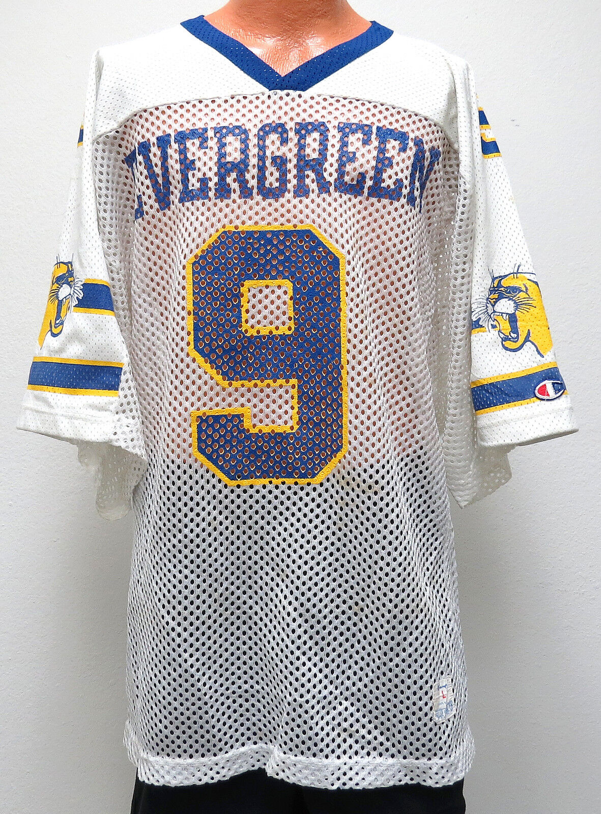 vtg EVERGREEN COUGARS FOOTBALL #9 Game Jersey LARGE Champion vtg EVERGREEN COUGARS FOOTBALL #9 Game Jersey LARGE Champion