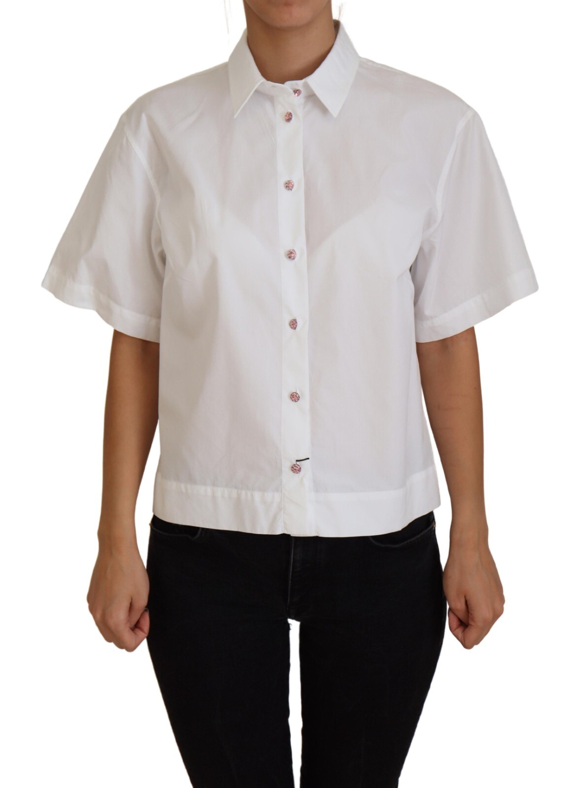 

DOLCE - GABBANA Топ Белый Хлопок На Пуговицах С Коротким Рукавом IT42/US8/ 500usd