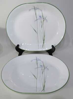Corelle by Corning 2 ''Shadow Iris'' 12'' Oval Serving Platter Disc. EUC LNC USA