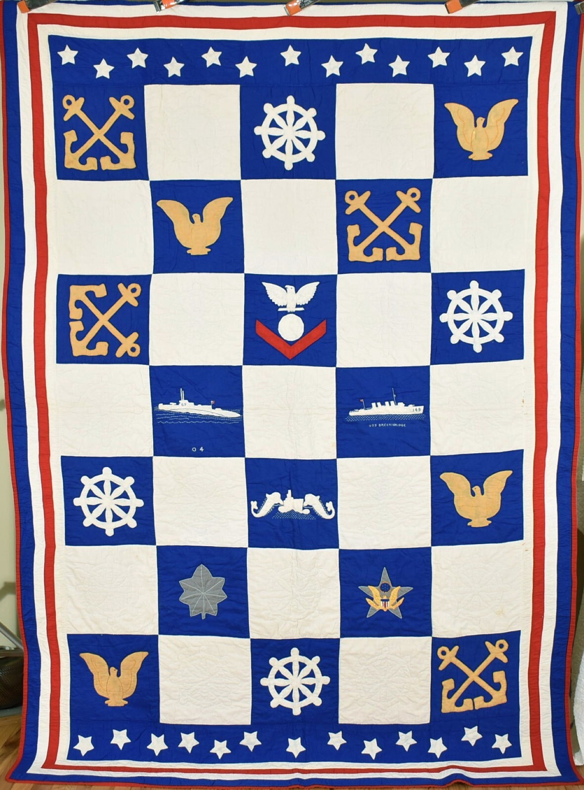 RARE Patriotic WWII U.S. Navy Commemorative Quilt, Signed
