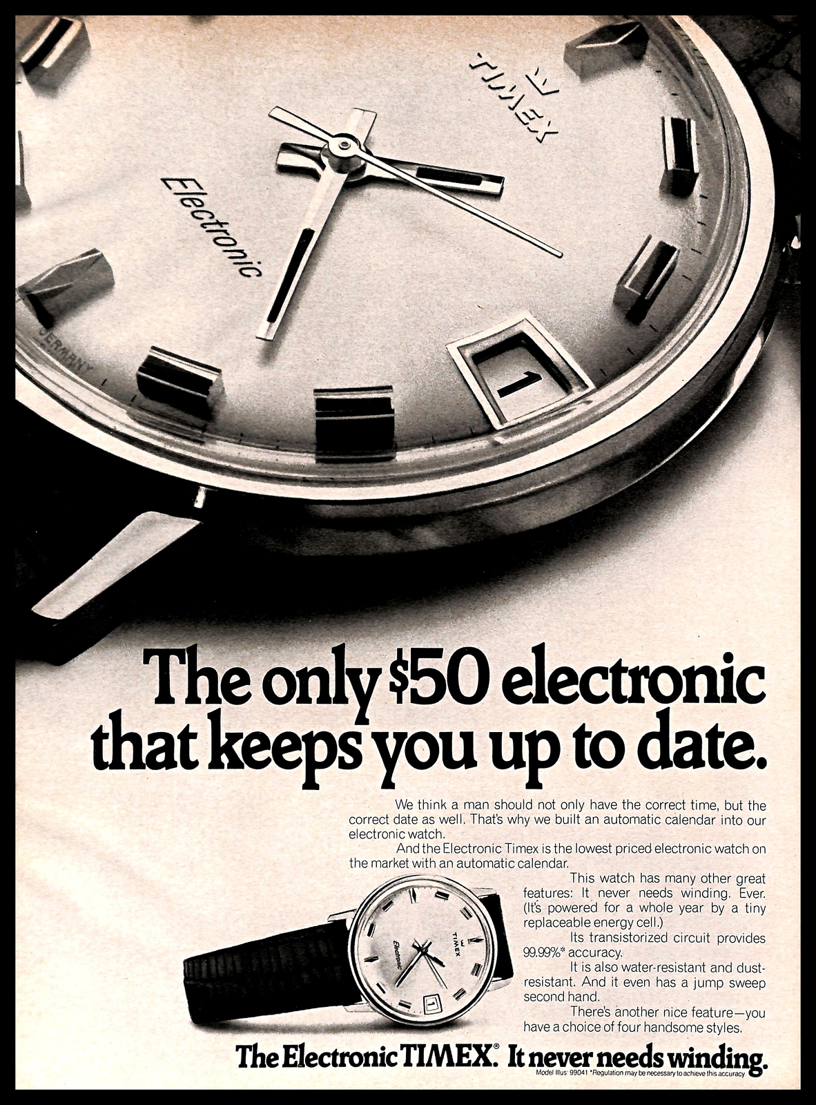 1970 Electronic Timex Watches Vintage PRINT AD Hand Watch Timepiece B&W