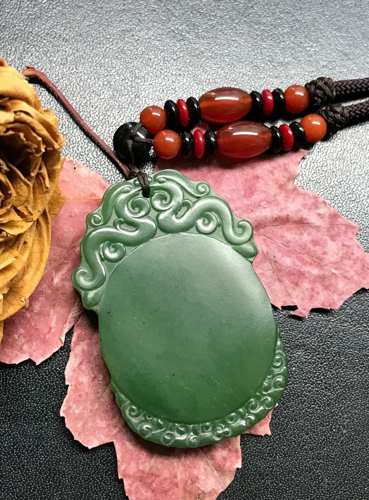 Jade Pendent Necklace Natural Canadian Nephrite Green Jade 55*39*8 mm