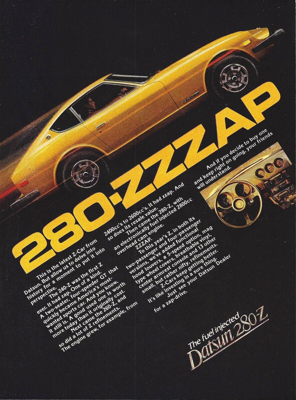 1977 Datsun 280-Z Yellow Sports Car 280-ZZZAP vintage Print