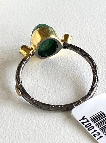 Antiqued Sterling Silver 22k Yellow Gold Green Quartz Ring Size 5/6.25 - Picture 4 of 8