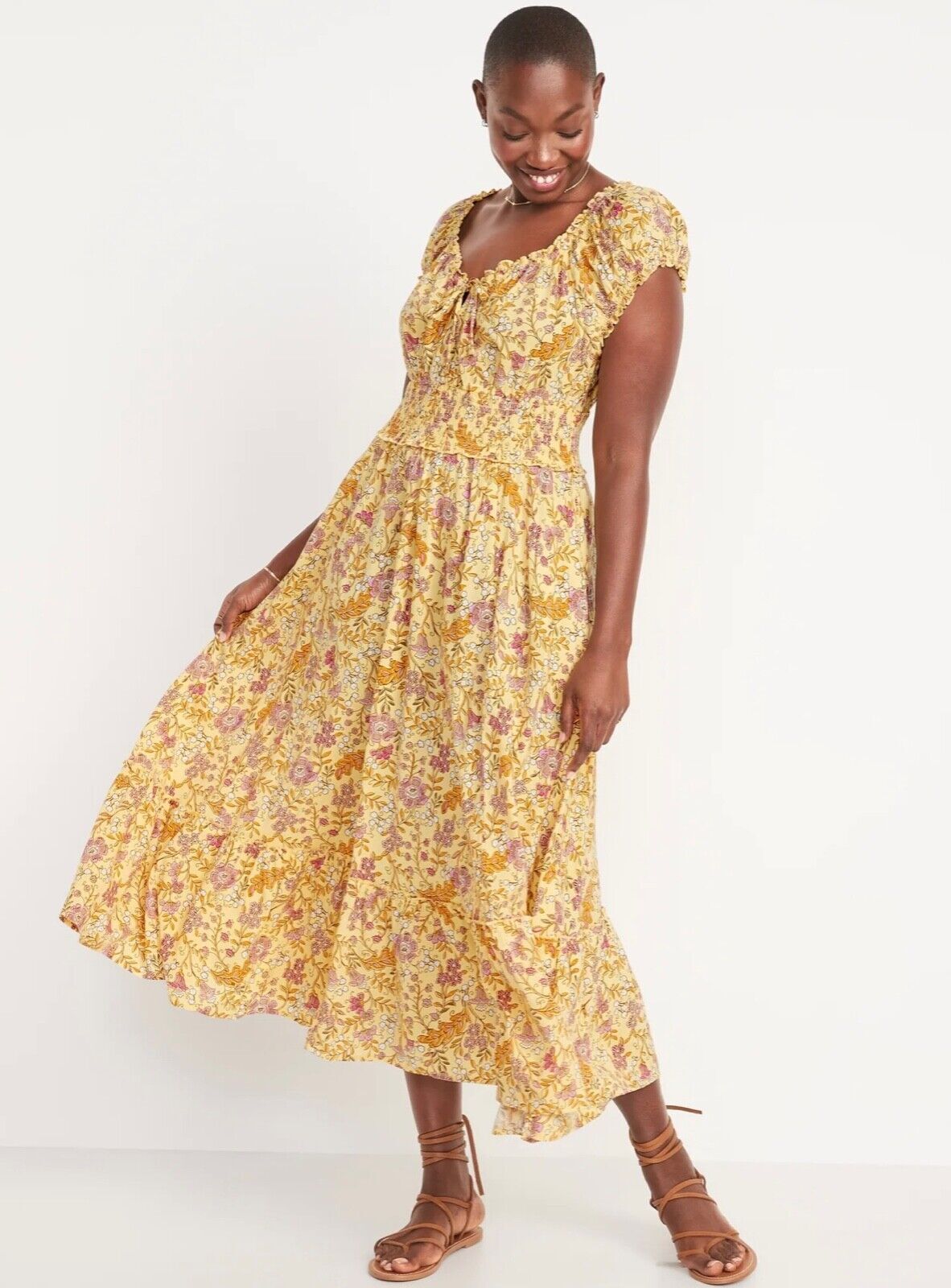 NEW Old Navy Waist-Defined Puff-Sleeve Floral Maxi Dress Size XXL | eBay