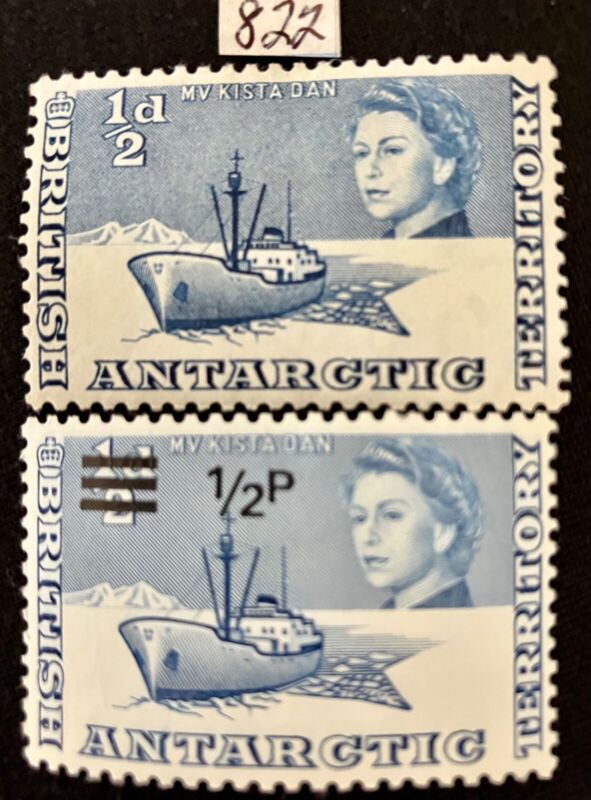 British Antarctic Antarctice Research 1963 1/2d & 1971 over print 1/2P MH