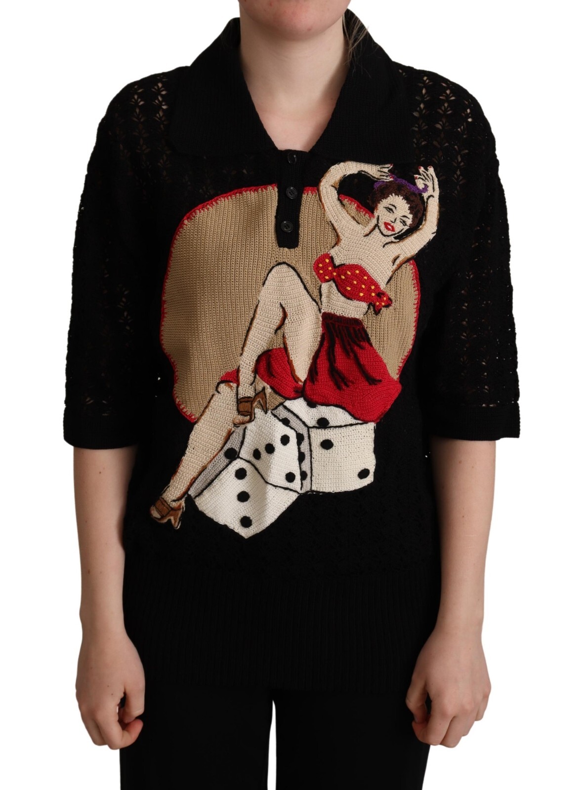 

DOLCE - GABBANA Свитер, хлопковый черный вязаный топ с вышивкой IT44 /US10 / 1800 долларов США