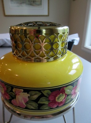 Vtg 1920-30 :Falcon Ware No 2  Art Deco Flower Frog Vase Yellow / Pink flowers