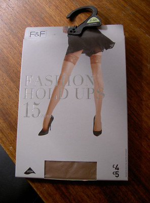F&F FASHION HOLDUPS FLORAL 15 DERNIER NAUTRAL NUDE TIGHTS STOCKINGS S/M