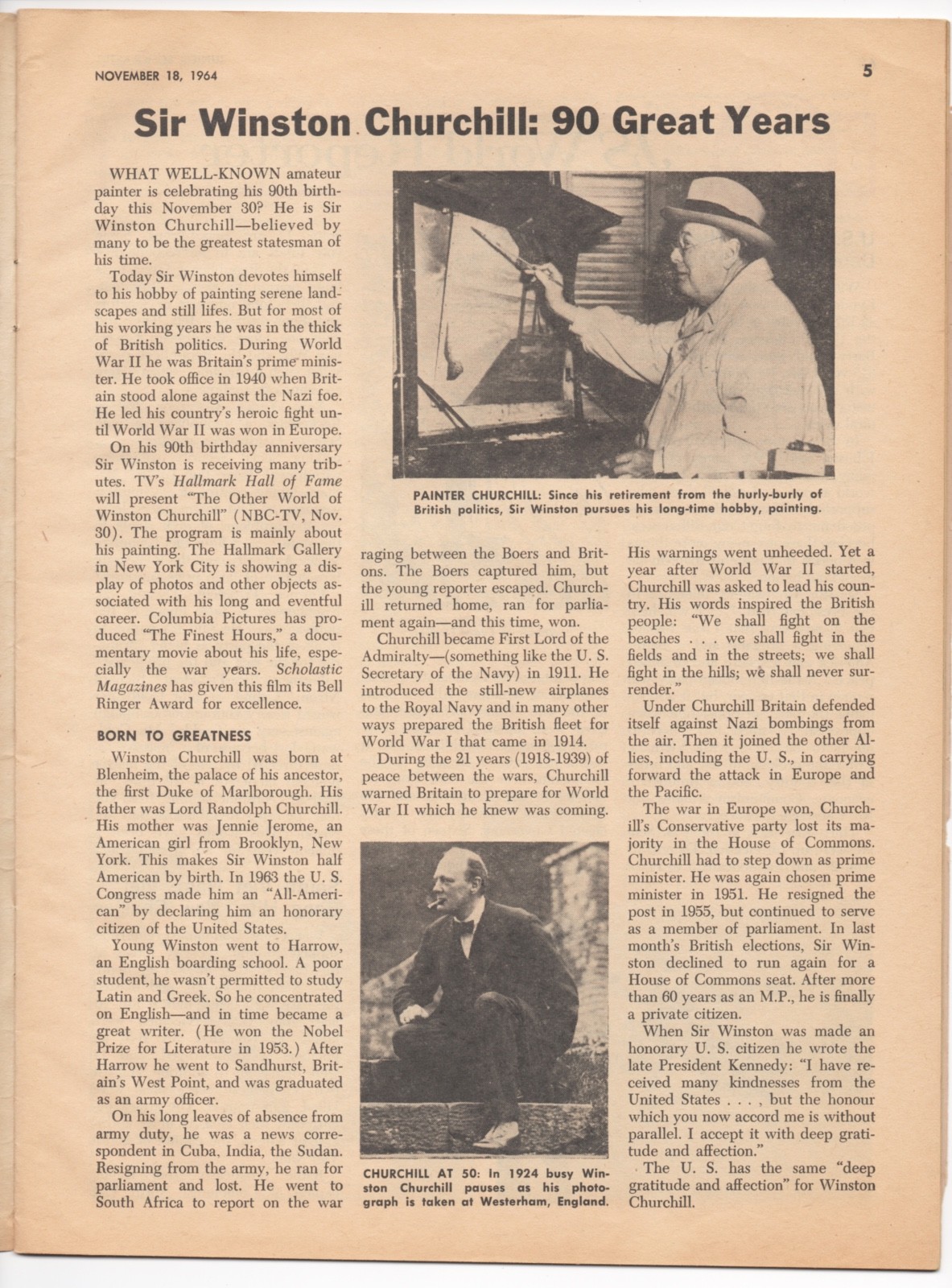 LAST LISTING: Junior Scholastic Magazine 11/18/1964, Jack Kennedy, Churchill