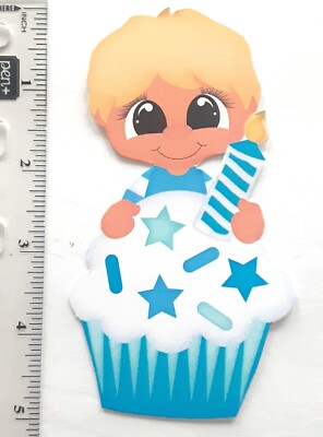 3D UPick Birthday Boy Title Cupcake Candle   Scrapbook Card Embellishment 3907