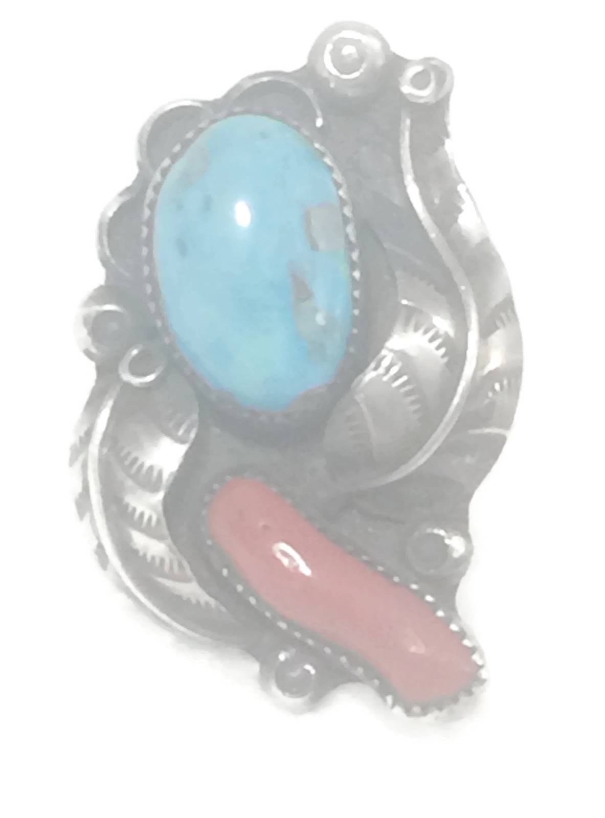 Turquoise Ring Southwest Coral Vintage Sterling Silver Size 6.5 Women Tribal