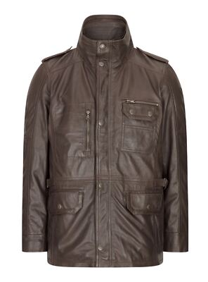 Pre-owned Truclothing Mens Real Leather Parka Coat Military 3/4 Black Brown Tan Army General