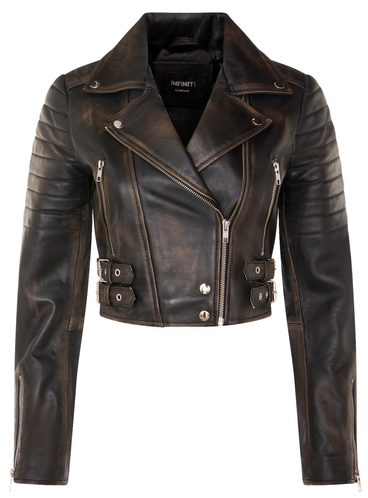 INFINITY LEATHER DAMEN KURZE JACKE KÖRPER GOTHIC OBERTEIL SCHWARZ CHIC BIKER ECHTES LEDER