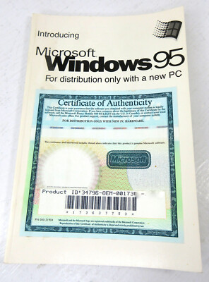 Vintage INTRODUCING WINDOWS 95 Manual PRODUCT ID KEY Certificate Authenticity