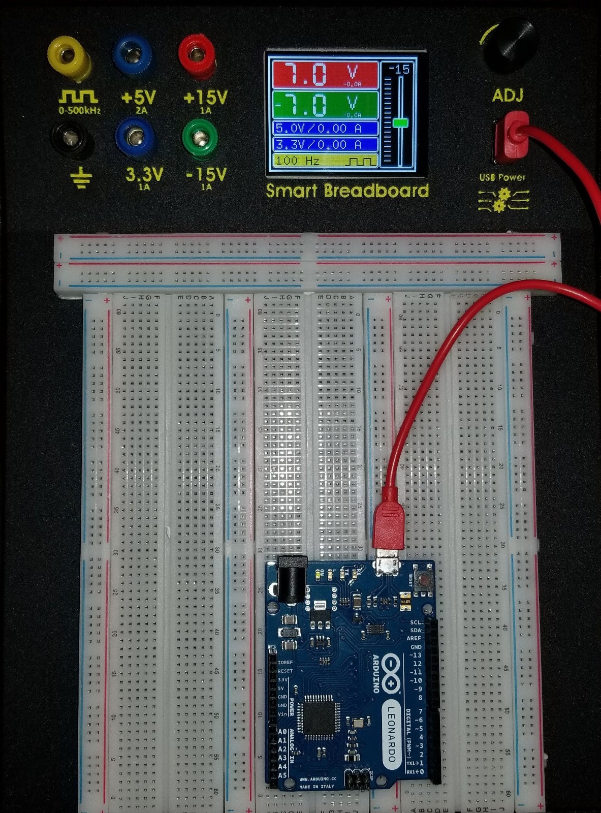 Powered Smart Breadboard, with touchscreen.