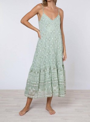 Pre-owned Juliet Dunn Mosaic V-neck Midi Dress In Sage - Size 1 In Green