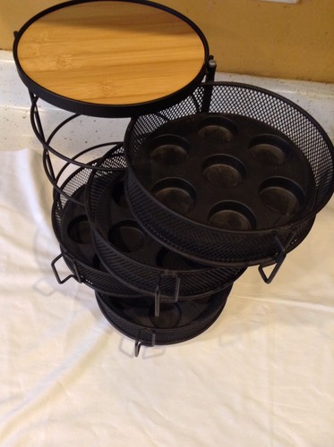 Storage Carrier Swinging Stackable Black Metal Bamboo Top