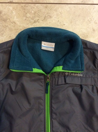 COLUMBIA Gray & Teal Fleece & Nylon Full Zip JACKET ~ Boys S Small 8