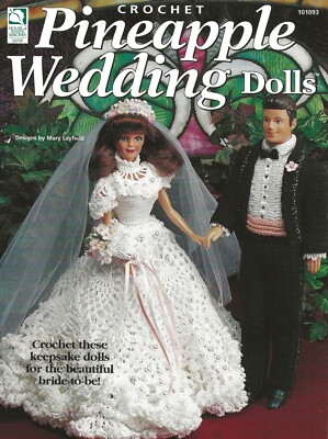 Pineapple Wedding Dolls Crochet Tuxedo Gown 11½'' Barbie & Ken 15'' Doll Gown Book
