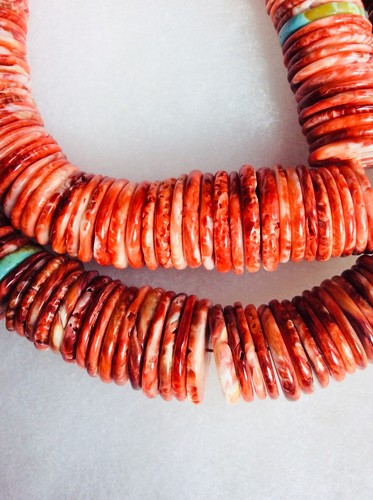 Huge Spiny Oyster Disc Red Beads 22 Inch Strand  8-22 MM Graduated