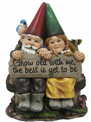 Grow Old with Me Mr and Mrs Gnome Couple Statue 11'' Tall for Patio Garden Lawn