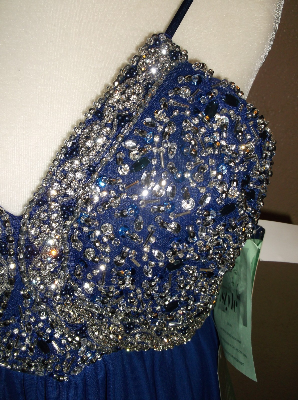 NWT MY MICHELLE PROM DRESS EVENING GOWN  womens sz 1 BLUE BEADED QUALITY