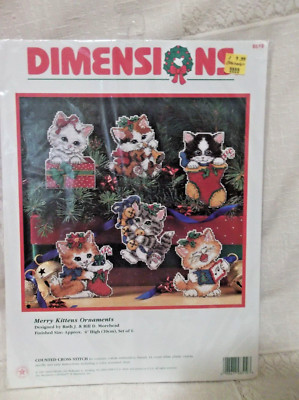 DIMENSIONS COUNTED CROSS STITCH ORNAMENTS KIT MERRY KITTENS #8519 NEW