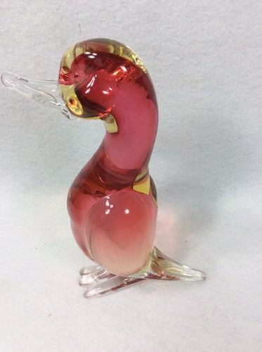 Art Glass Cranberry Pink Duck