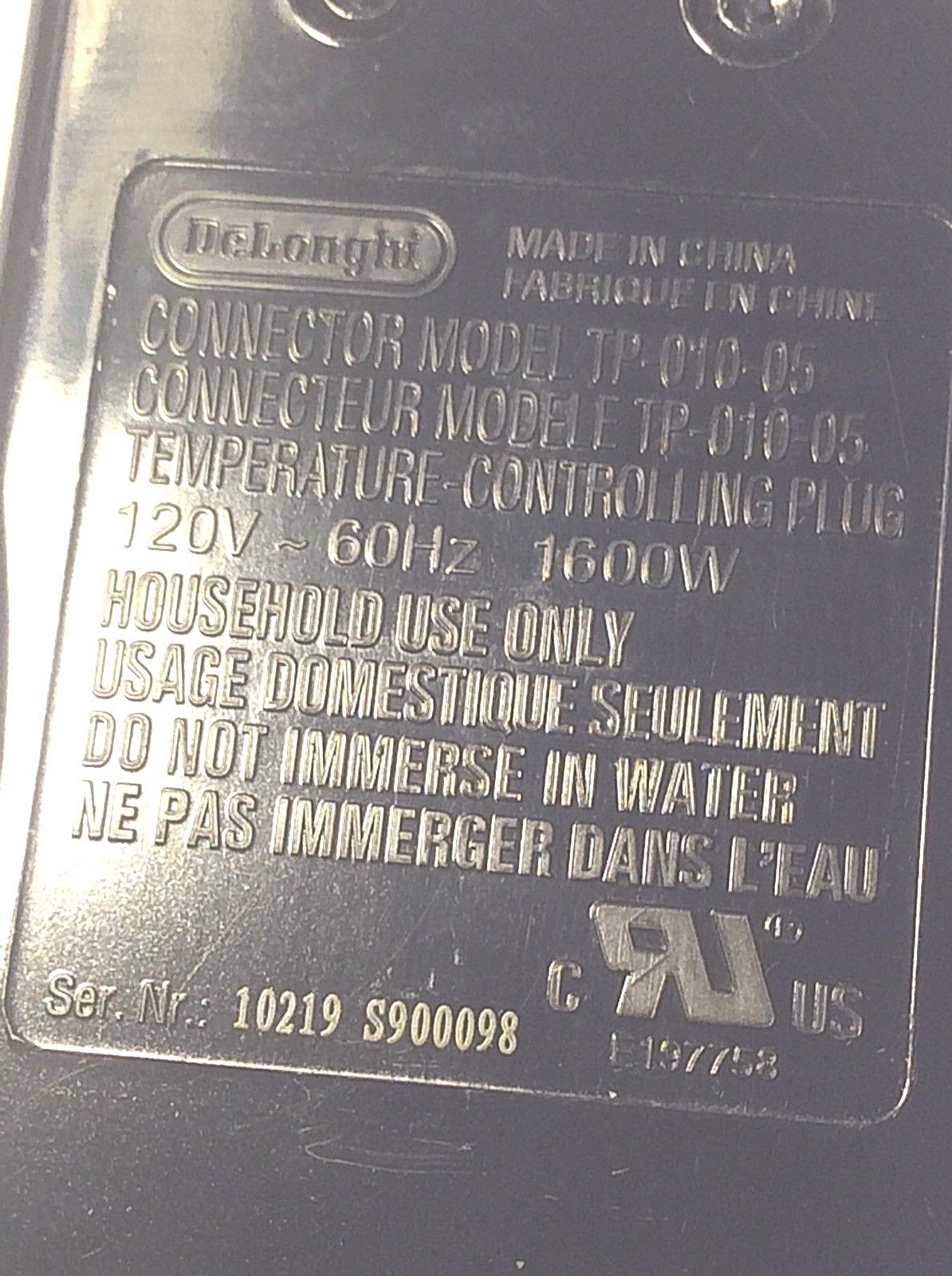 DeLonghi Temperature Heat Control Electric Cord 1600W Probe Plug TP-010-05