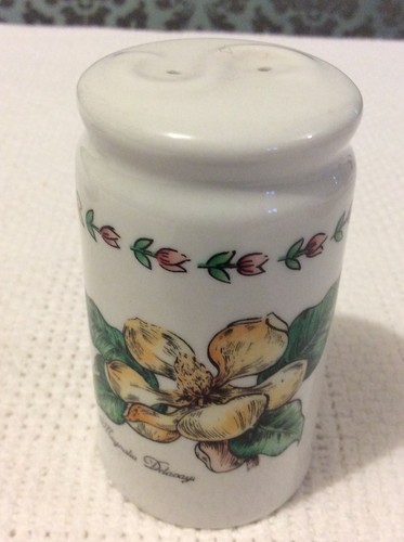 Vintage Magnolia Flowers White Glazed Stoneware Salt & Pepper Botanical Gardens