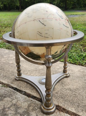 Unique Rotating World Globe W/Compass, Inlaid Stone/Minerals